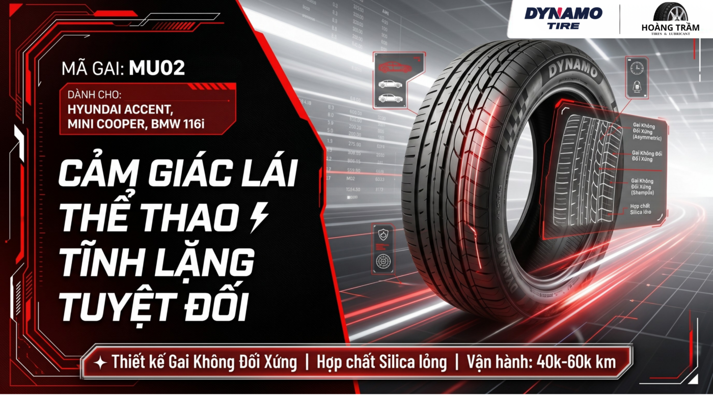 Lốp dynamo 195/55r16 mu02 Lựa chọn tối ưu cho Huyndai Accent, Mini Cooper
